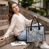 Gray Cracked Pattern Tote Bag Casual Daily Handbag Lightweight Reusable Shopping Bag for Women