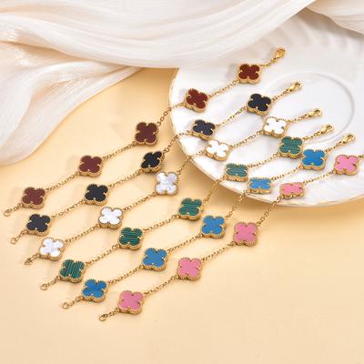 15mm Titanium Steel Double-Sided Four-Leaf Clover Bracelet Non-Fading Fashionable Four-Leaf Clover Flower Bracelet