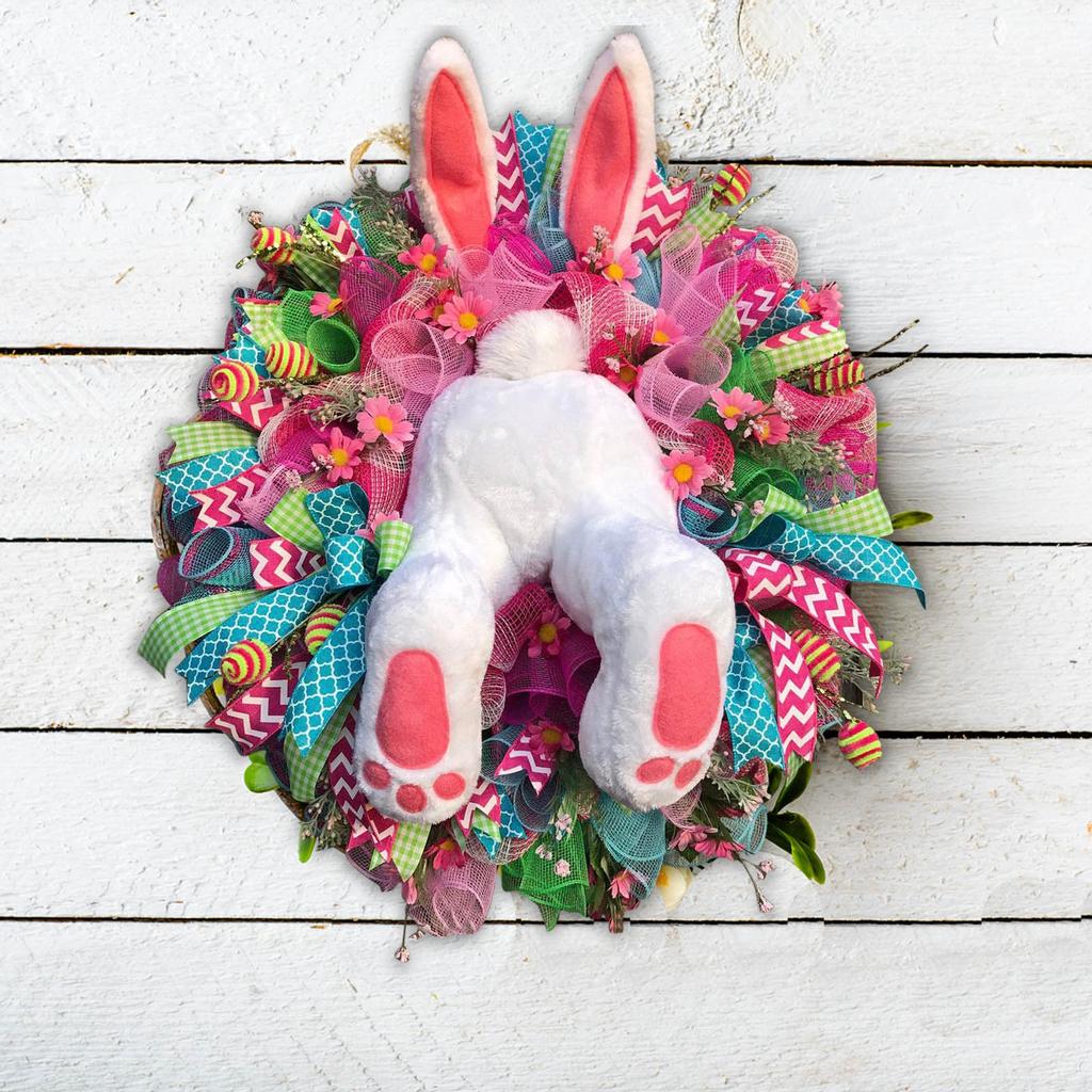 New Easter Cross Wreath With Bow Rattan Ring Garland Hanging Ornament For Home Front Door Wall Garden Decoration Art Gift