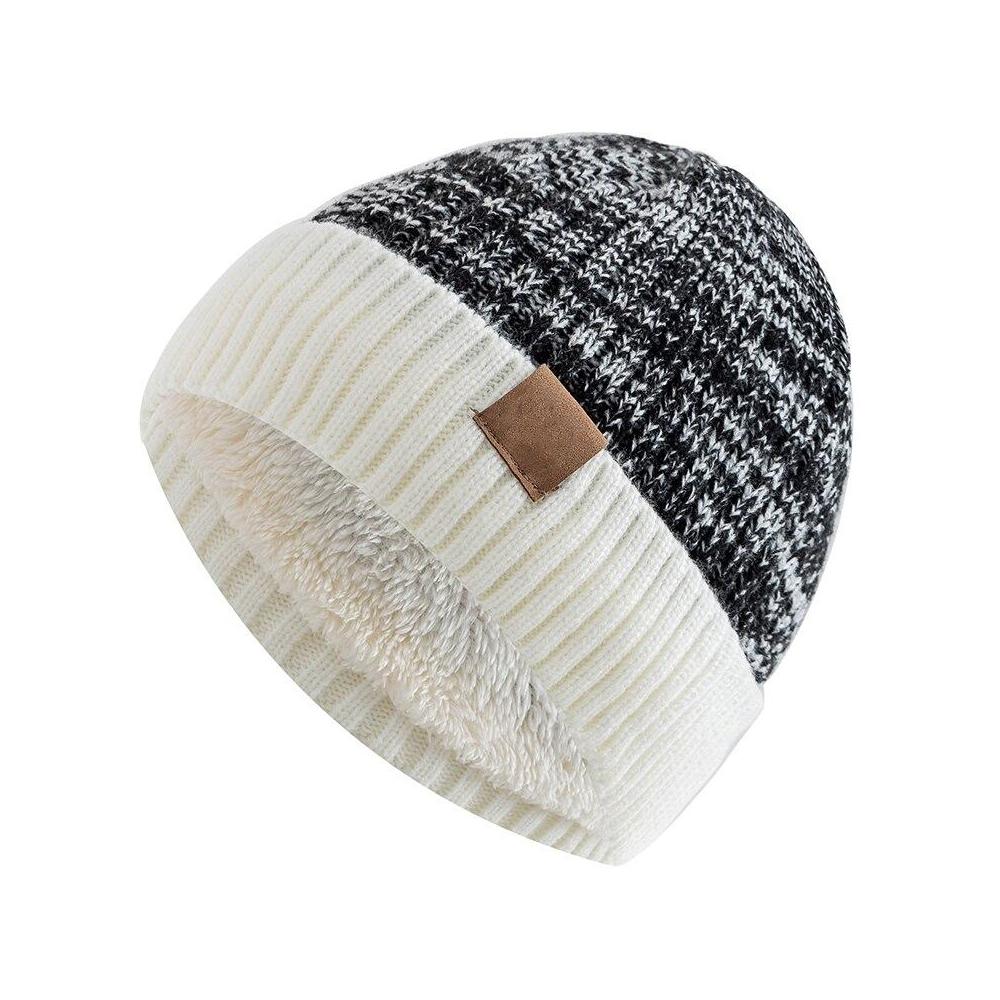 New Unisex Two-Tone Winter Hats Add Fur Lined Men And Women Fashion Warm Beanie Cap Casual Winter Knitted Hats