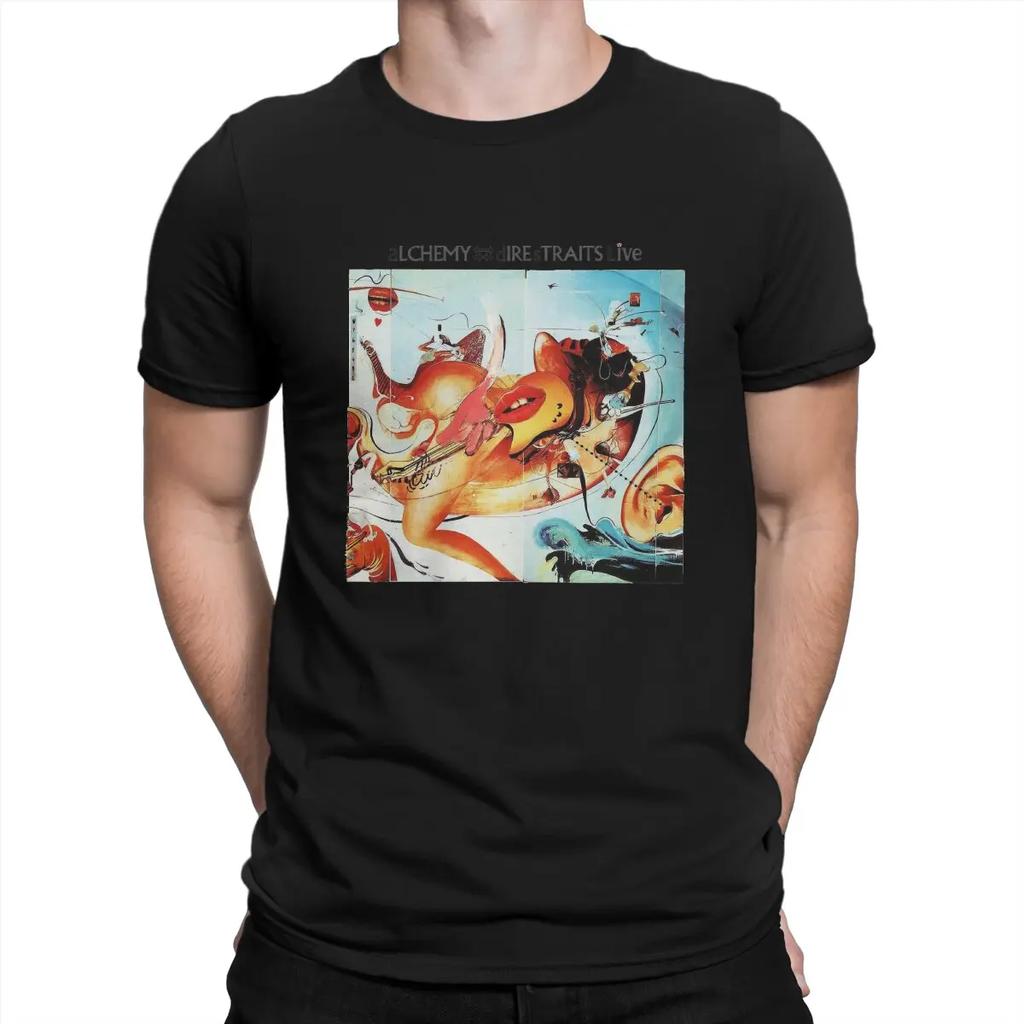 Alchemy  Music T-Shirts for Men Dire Straits Band Unique Cotton Tees Crew Neck Short Sleeve T Shirts Original Tops