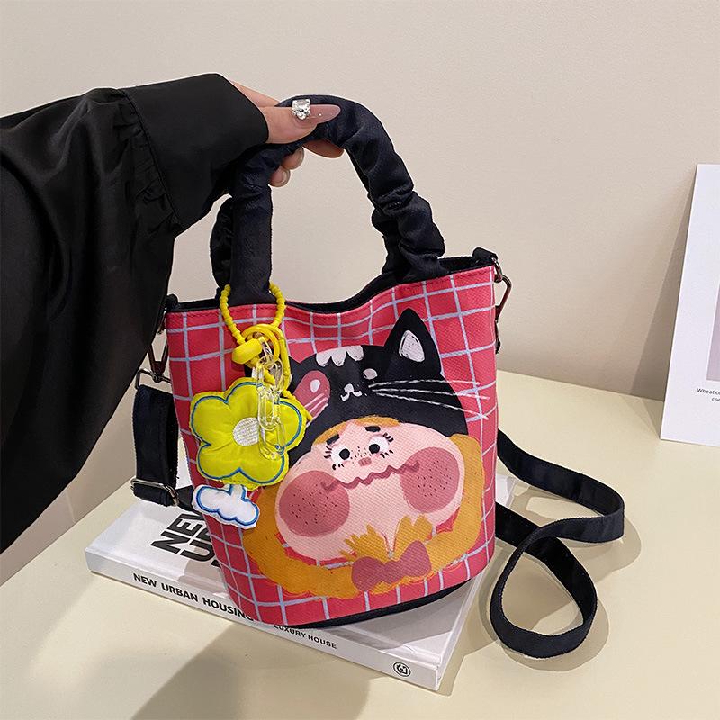 Niche Illustration Design Graffiti Bag for Women New Style  Fresh and Personalized Funny Bucket Bag One-shoulder Crossbody Bag