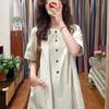 Plus Size Summer Retro Japanese Style Slimming Long Dress - Short Sleeve, Artistic, Casual, Lazy.