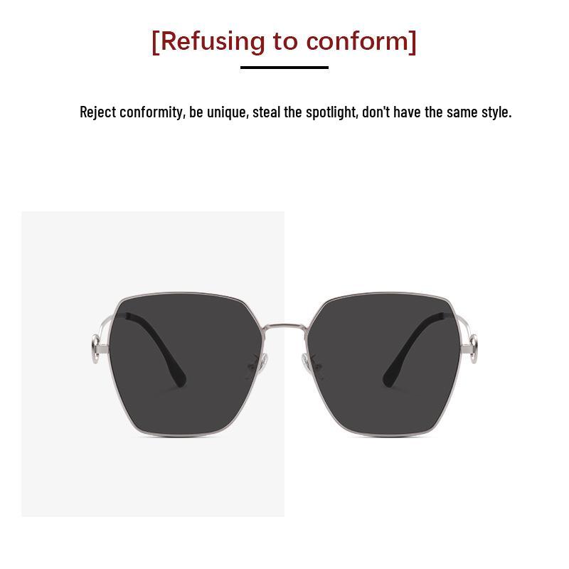 Polygon Metal Sunglasses 8719: Stylish Large Frame, Slimming, UV Protection, Polarized.