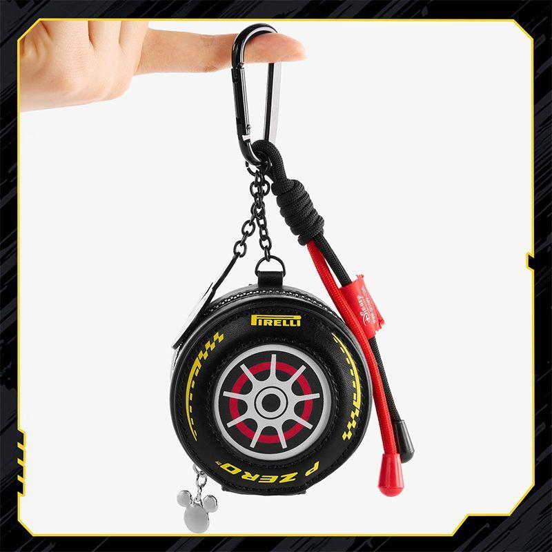 Mickey F1 Racing PU Leather Headphone Case with Keychain Premium Unisex Portable Storage Bag Birthday Gift for AirPods