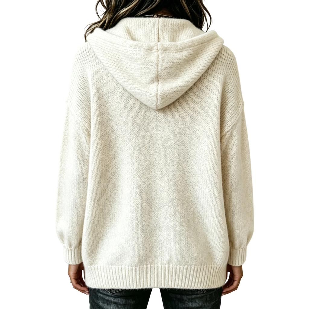 Damen locker sitzender Strick-Cardigan-Pullover mit Reißverschluss und Kapuze für Herbst Winter