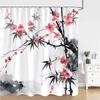 Chinese Japanese Ink Painting Shower Curtain Red Plum Blossom Art Painting Retro Style Polyester Shower Curtains Bathroom Decor