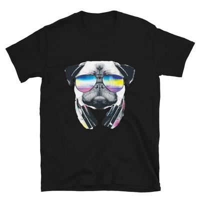 PUG MUSIC Sunglasses Headphones PUG DOG Animal Funny Animal Shirt