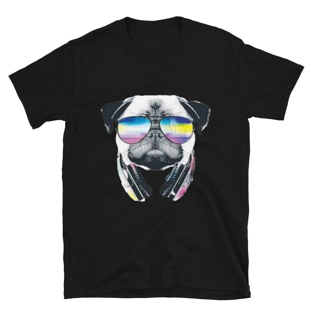 PUG MUSIC Sunglasses Headphones PUG DOG Animal Funny Animal Shirt XS