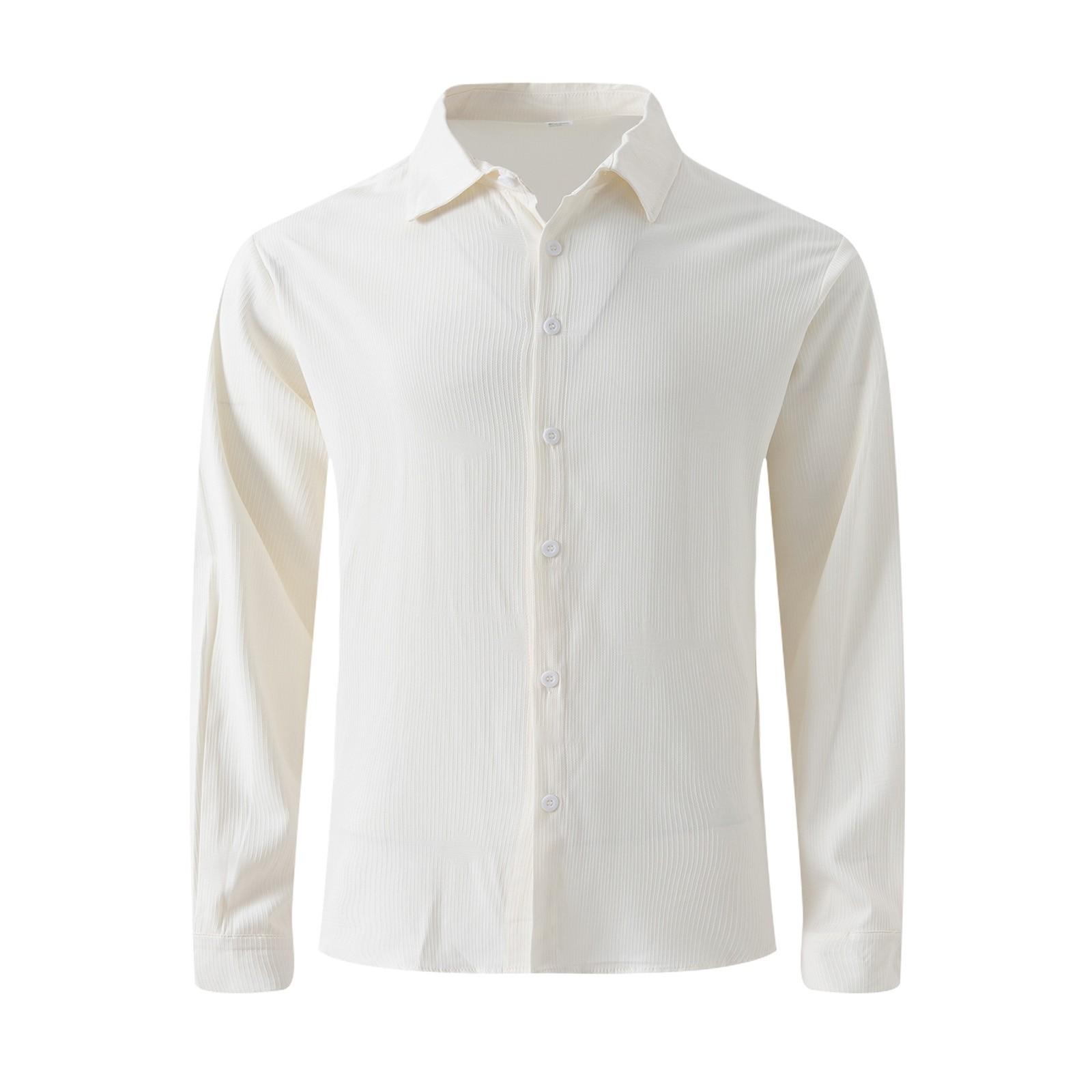 

Мужская рубашка с длинным рукавом и однотонными пуговицами, повседневная однобортная рубашка с длинным рукавом в полоску XL белый