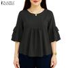 ZANZEA Women Casual Round Neck Solid Color 3/4 Sleeve Loose Blouse