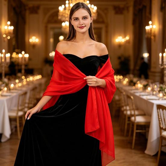 Atmungsaktiver Chiffon-Schal für Damen Damen-Schals und -Tücher Abendkleid, Uni-Schal, Weicher Schal Formelle Anlässe Eleganter Brautschal,