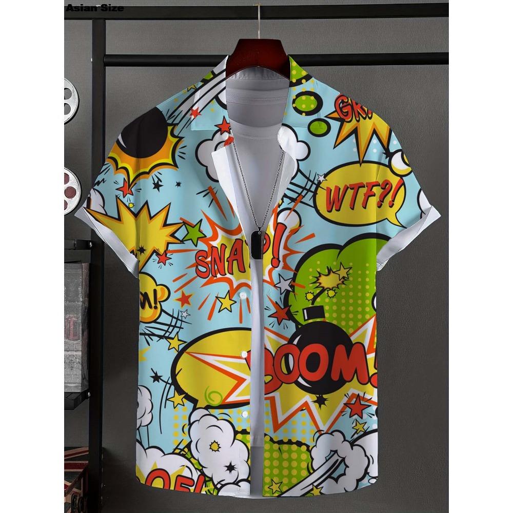 Men s Shirt Fashion Novel Graphic Tops Button Up Shirt Casual New Unisex Shirt Vacation Lapel Short Sleeves Shirt Graffiti Art S