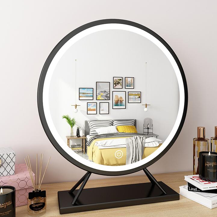 

Скандинавское светодиодное зеркало для макияжа, 3 цвета переменного света, умное, золотая металлическая рама, круглое, настольное, туалетный столик, декоративное, 50 см MJ 40cm чёрный