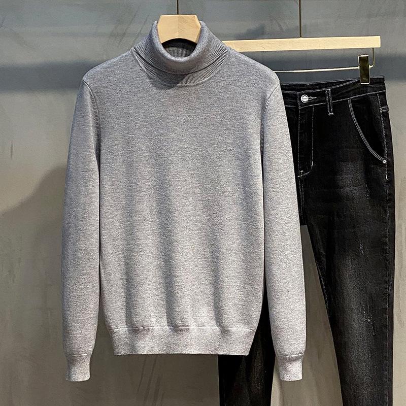 Trendy Herentrui met Hoge Hals, Dik Gebreid, Dubbele revers, Koreaanse Stijl
