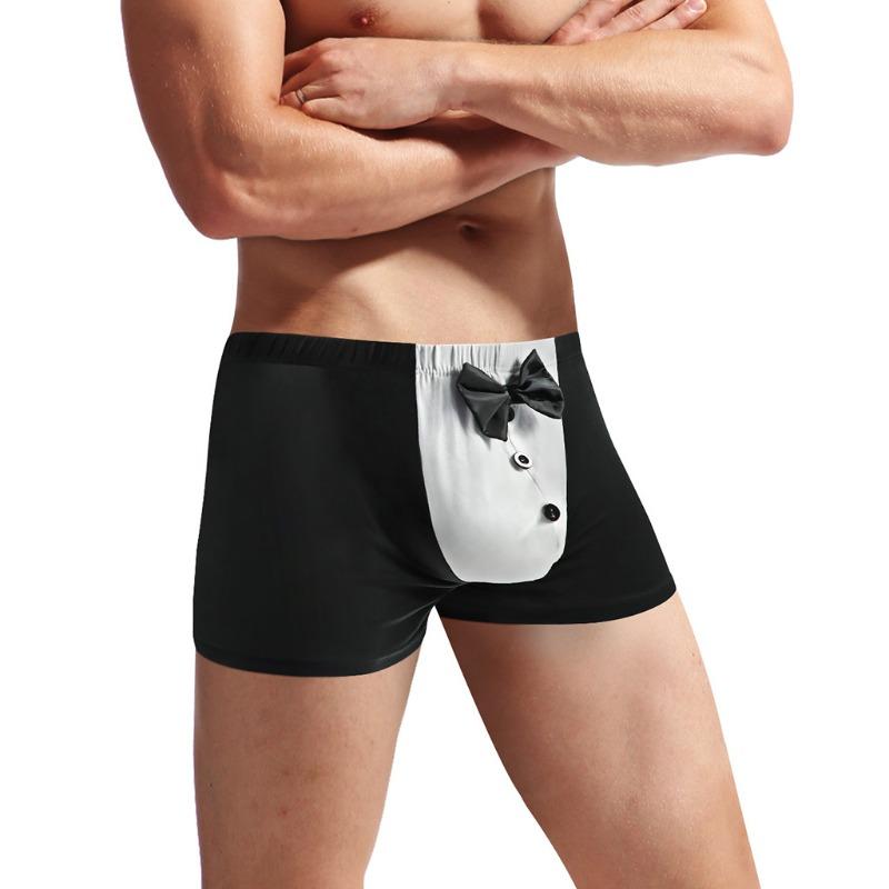Mens Butler Lingerie Underwear Waiter Gentleman Costume Cosplay Bow Button Bow Tie Boxers Shorts Nightclub Server Uniform Trunk
