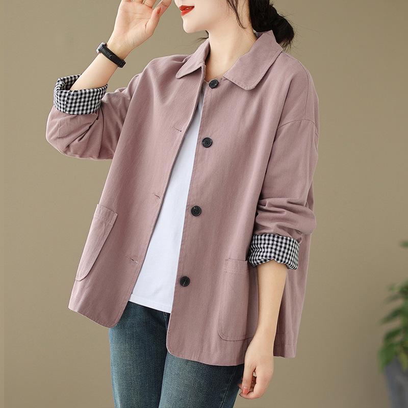 

Women s Artistic Long Sleeve Polo Jacket - Loose Fit, Plus Size, Versatile for Spring and Autumn 2026 L рожевий