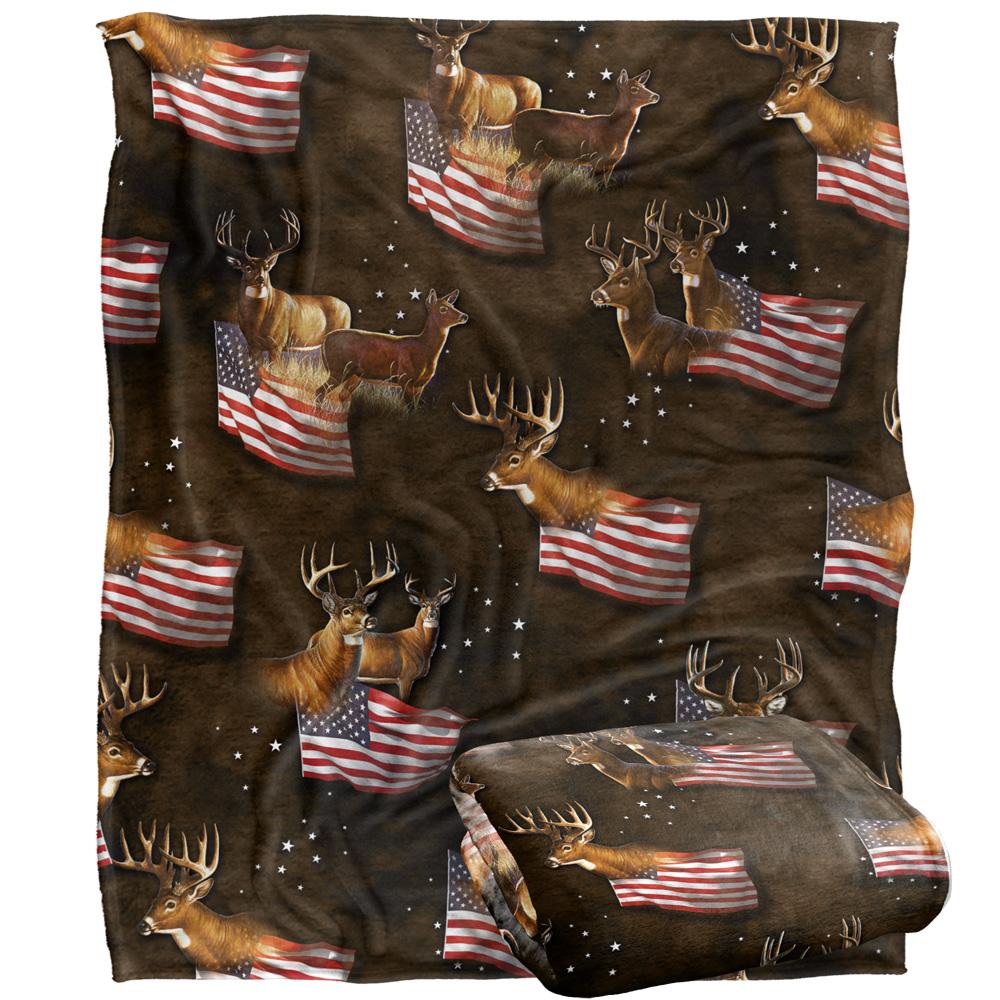 JQ Licensing Cf-Jp Silky American Flag Deer Supersoft Blanket
