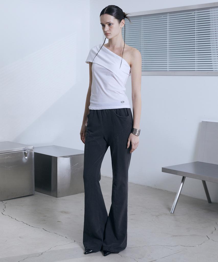 Bunteu Low-Rise String Bootcut Pants (Charcoal)