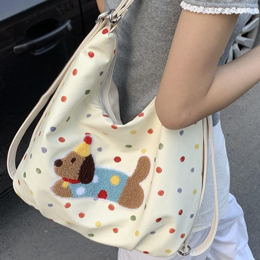 

Colorful Polka Dot Dual-use Shoulder Backpacks Large Capacity Korean Style Canvas Tote Bag Commuting Sausage Dog
