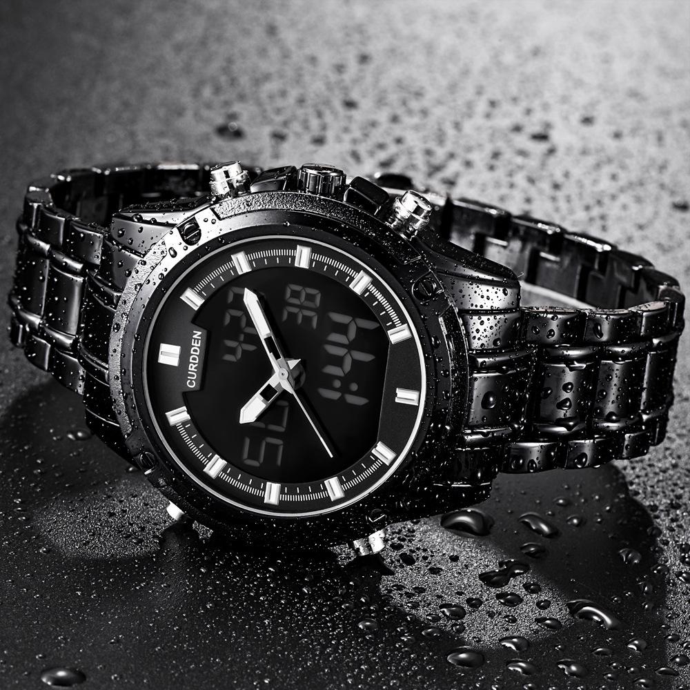 CURDDEN Cyfrowy zegarek męski Cały stalowy zegarek LED Wodoodporny zegarek z chronografem
