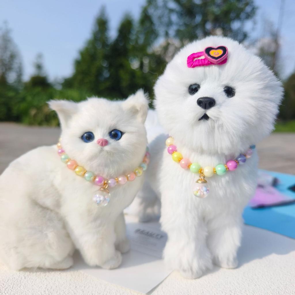 Colored Pet Pearl Collar Gold Bead Separated Handmade Dog Cat Collar Glass Ball Pendant
