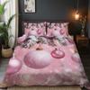 3pcs Pink Christmas Baubles Duvet Cover Set - Festive Holiday Design with Golden Balls & Snowflakes, Breathable Polyester