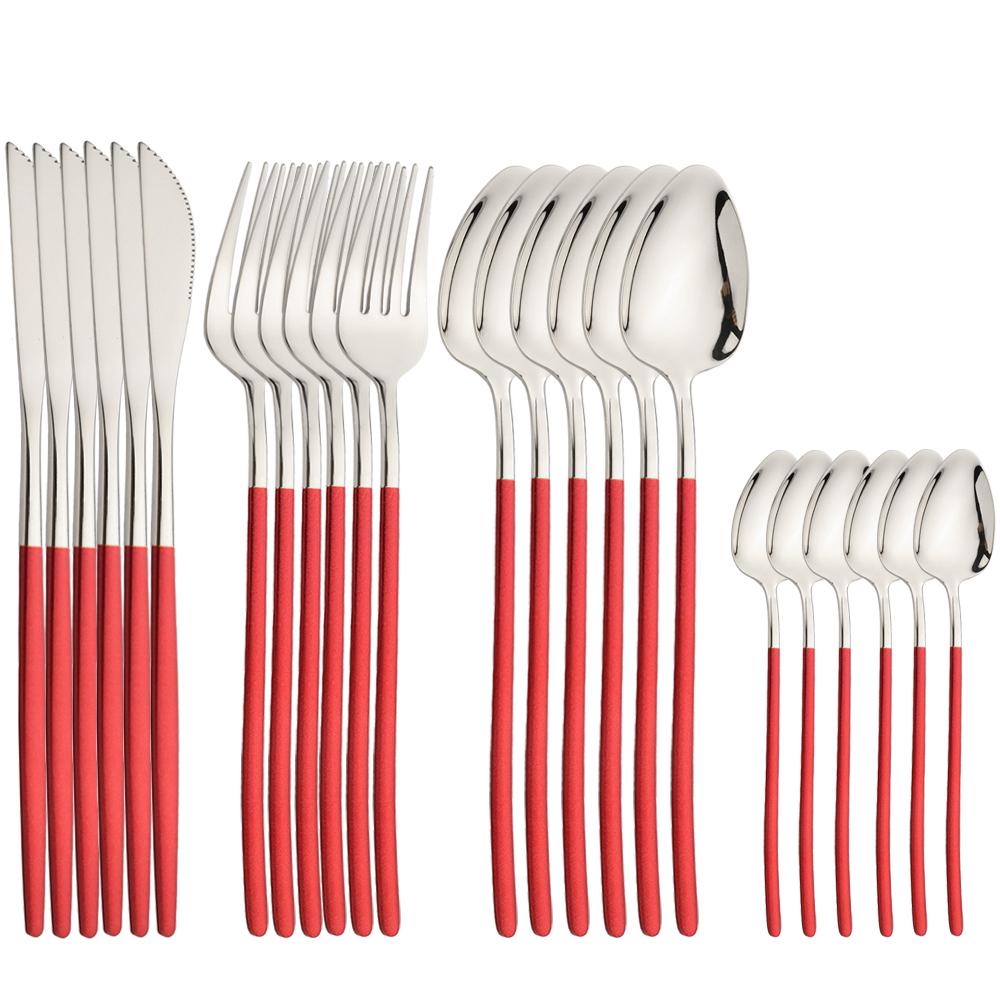 24Pcs Tableware Sets 18/10 Stainless Steel Cutlery Set Knife Fork Spoon Dinnerware Set Home Silverware Western Flatware Set