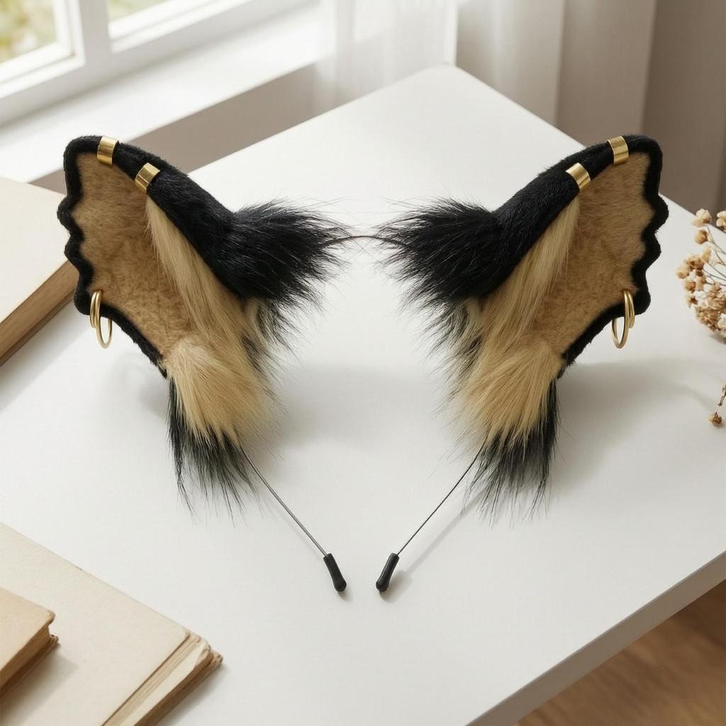 Furry Creature Ears Cosplay Headband Soft Ear with Golden
