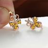 Charm Female Green Zircon Stone Flower Clip Earrings Vintage Gold Color Wedding Jewelry For Women