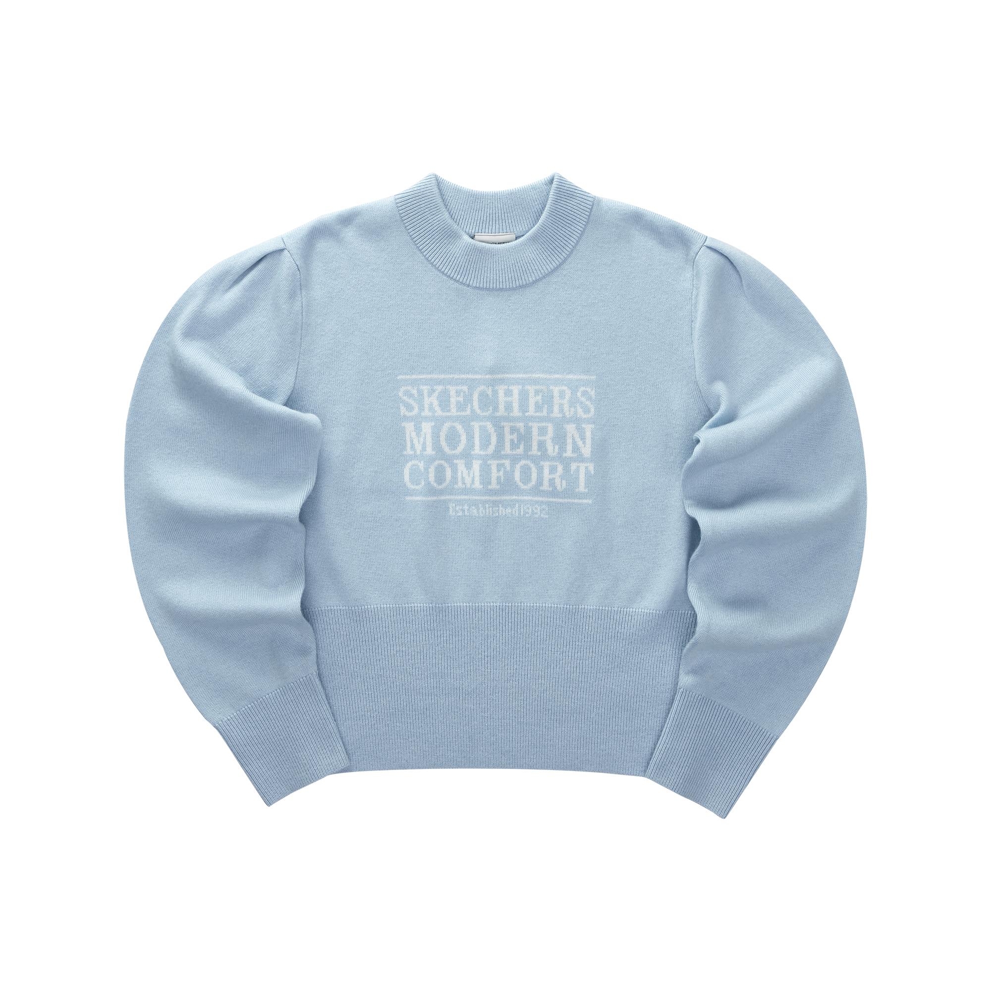 Skechers Yazaun Series Casual Letter Print Round Neck Pullover Sweater Women sweater Cashmere-Blue L323W057-00F5 S