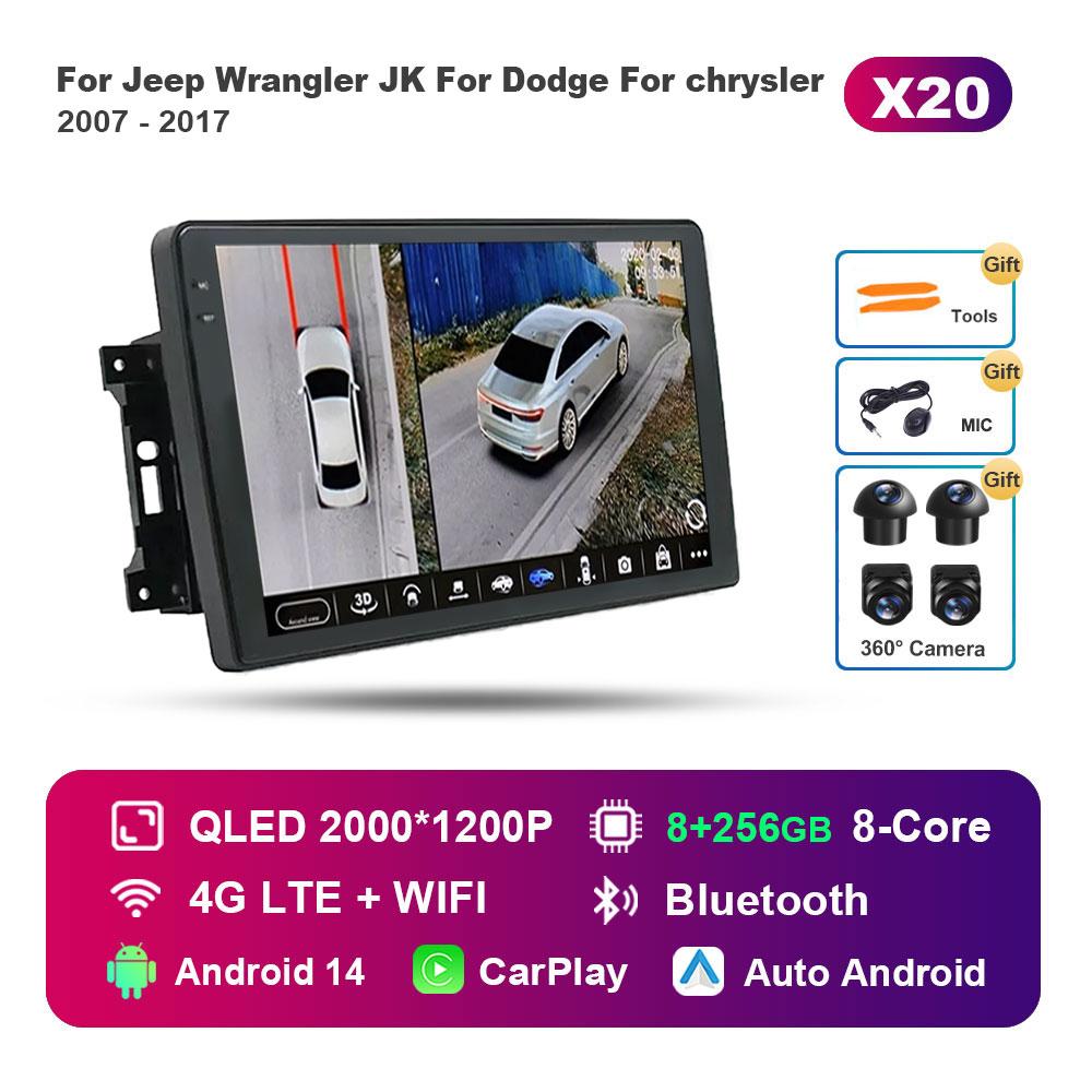 for Jeep Wrangler JK For Dodge For chrysler 2007 - 2017 Car Radio Multimedia Player Android 14 BT 4G DSP Stereo WiFi Auto Tools
