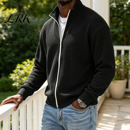 Klassischer Amerikanischer Stil Herren Außenbekleidung Waffelstrick Reißverschluss Jacke, Langarm Umlegekragen Moderne Truckerjacke Lässiger Cardigan Sweatshirt,