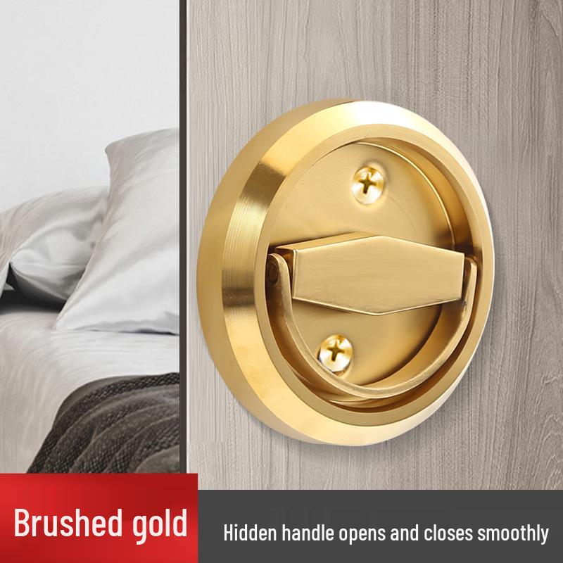 No-Drill Stainless Steel Hidden Door Pull Handle with Lock - Invisible Round Sliding Ring for TV Background Wall