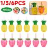 1/6PCS PET Pineapple Water Cup with Straw 500ML Strawberry Cup Hawaiian Summer Beach Drinking Cups Tropical Party Decorations