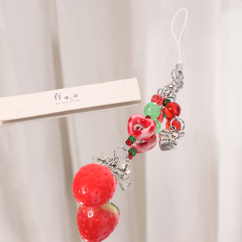 Acrylic Strawberry Beads Phone Chain Bag Hanging Car Keyring Strawberry Keychain Pendant  Gifts