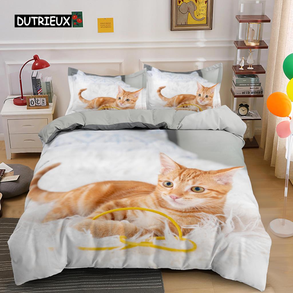 Liebliches Haustier Katzenbettwäsche-Set, Tierdruck Bettbezüge Einzel Doppel King Queen Größe Bettdeckenbezug, Kätzchenmuster Steppdeckenbezug