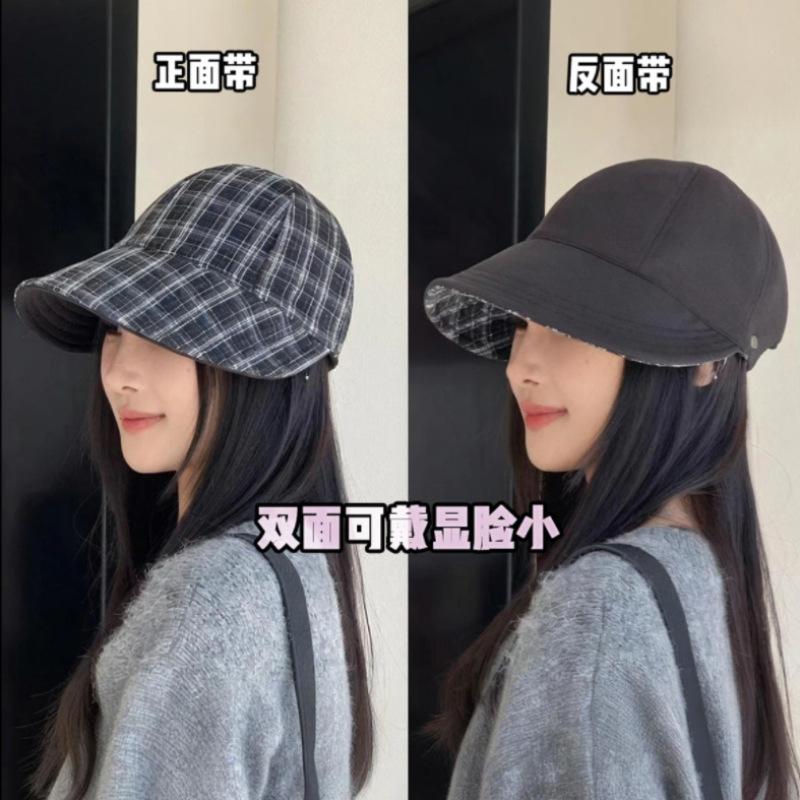 Клетчатая двусторонняя солнцезащитная шляпа для верховой езды женская сезонная для улицы и путешествий защита от ультрафиолета универсальная панама-ведро с козырьком adjustable [54-60cm]