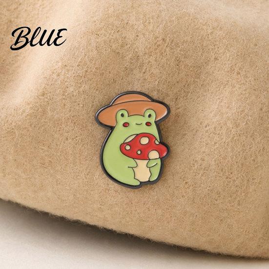 Bright Color Brooch Pin Frog Mushroom Design Lapel Enamel Glaze
