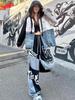 European-Style Women's Spring 2026 Patchwork Denim Windbreaker Jacket with Letter Print