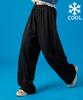 KOLEAT Summer Airy Pleated Flare Elastic Waist Wide Slacks Pants [Black]