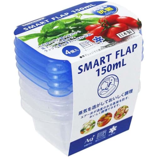 [.co.jp Exclusive] Iwasaki Industrial Lastroware Smart Flap Storage Containers, Square, Mini, 150ml, 4-Pack X 2-Pack, Antibacterial, Microwave-Safe Wi