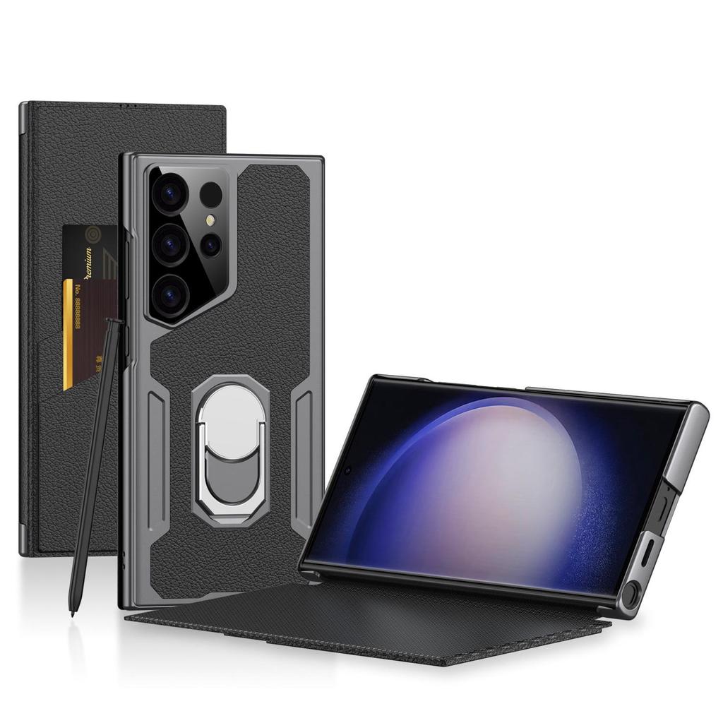 Samsung S23 Ultra Stylish Business Flip Leather Case with Armor Bracket and Full Coverage Protection