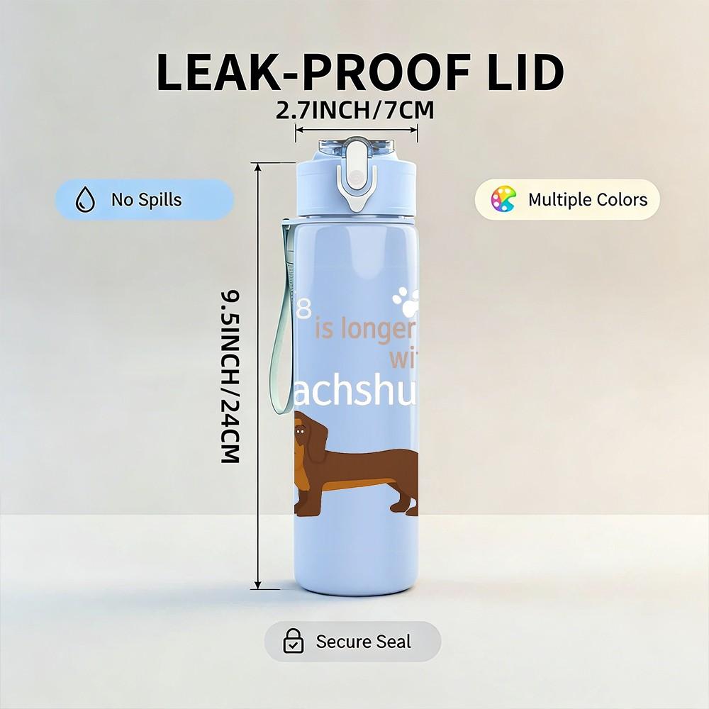 1PC Cute Dachshund Dog Outline 750ml Color Plastic Sports Water Bottle Leakproof Flip Straw Lid Suitable for Sports Office Home Use