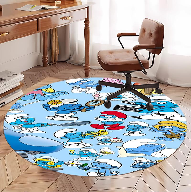 Blue Smurfs Pattern Round Rug, Indoor/Outdoor Mat, for Picnic, Gameroom, Bedroom, Office, Living Room, Home Decor Carpet, Birthday Gift