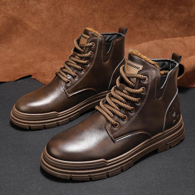 Martin Boots Men's High-top Winter Velvet Thermal Tooling Cotton Shoes Men's Two-color Casual