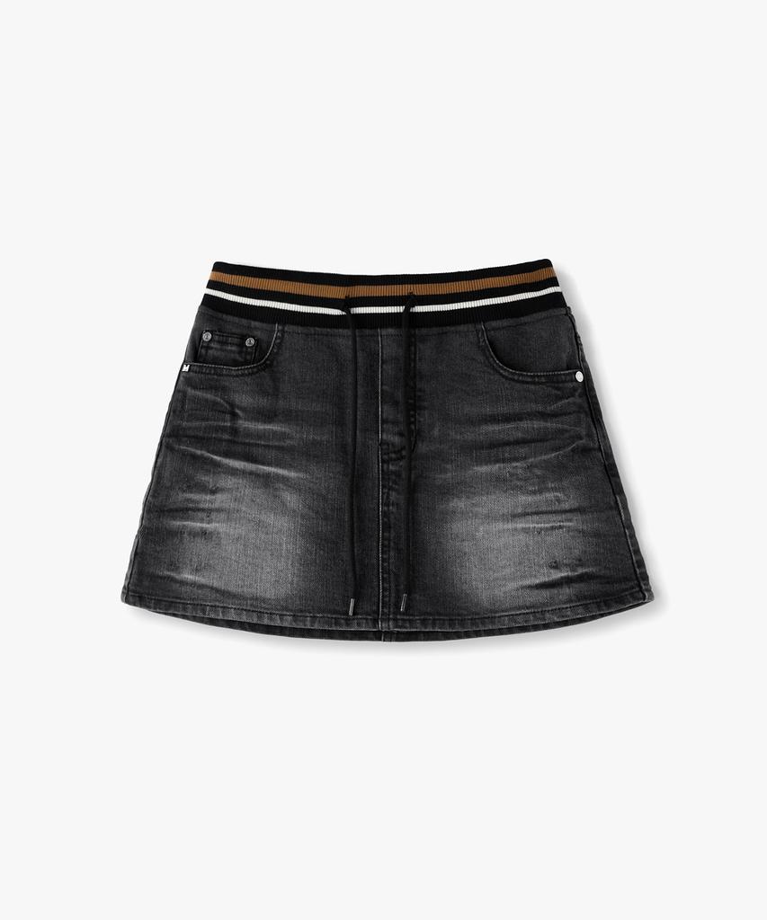 MONGDOL Rib Banding Washed Denim Mini Skirt Black Mdsk037Black
