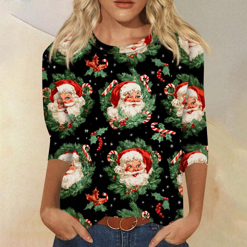 Damesmode casual ronde hals 3/4 mouw los bedrukt T-shirt dames top