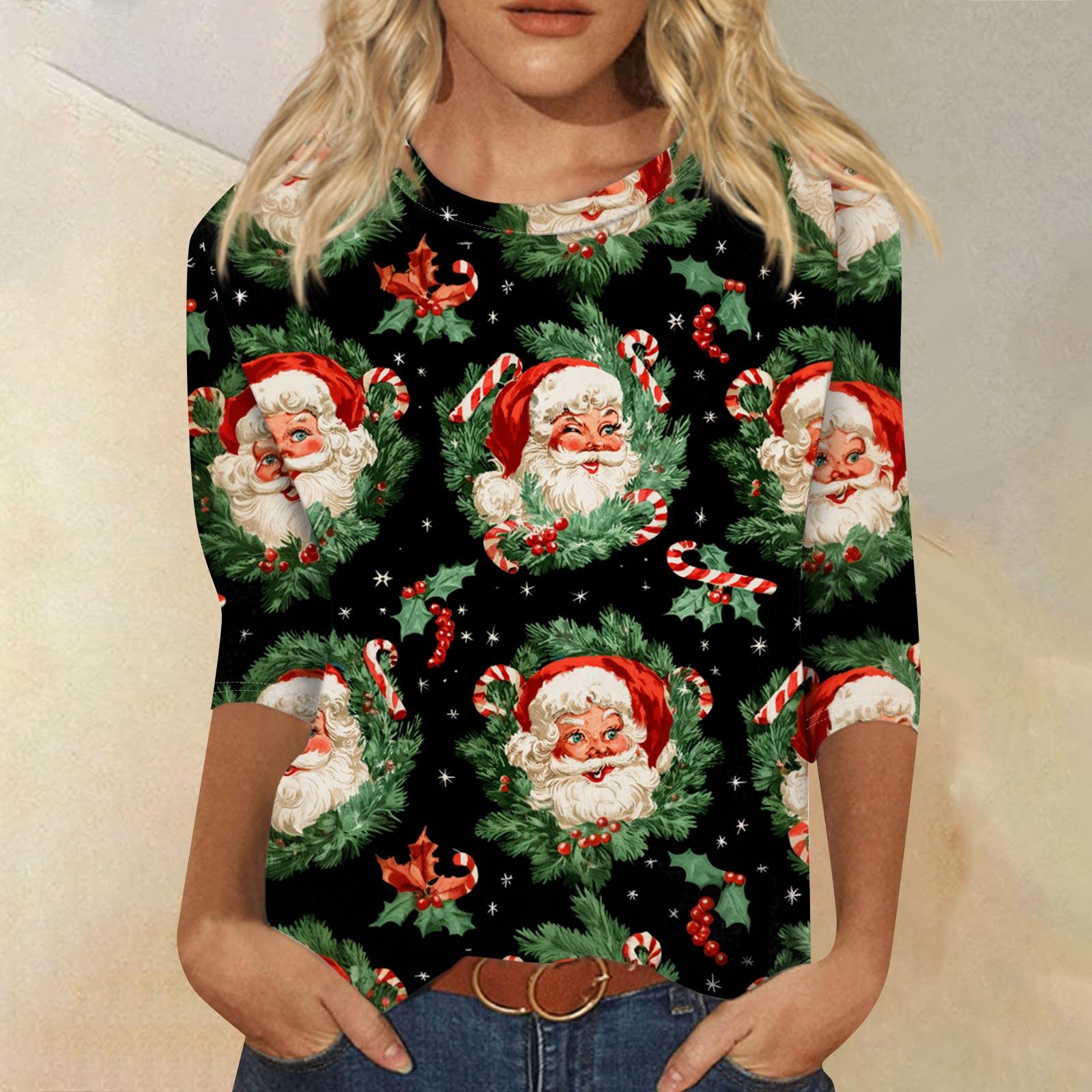 

Женская модная повседневная свободная футболка с круглым вырезом и рукавами 3/4 с принтом, женский топ L