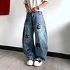 Retro Washed Silhouette Scimitar Pants Men's and Women's Multi-pocket Tooling Jeans Mopping Floor Loose Long Pants